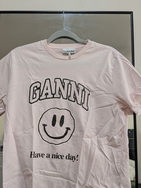 GANNI Pink 'Have a Nice Day' Graphic Tee